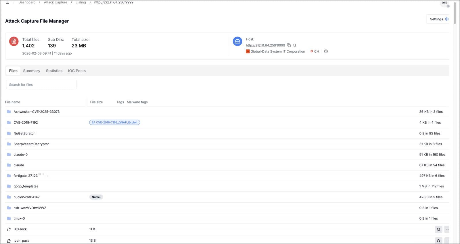 Hunt.io Attack Capture showing the contents of the threat actor's server