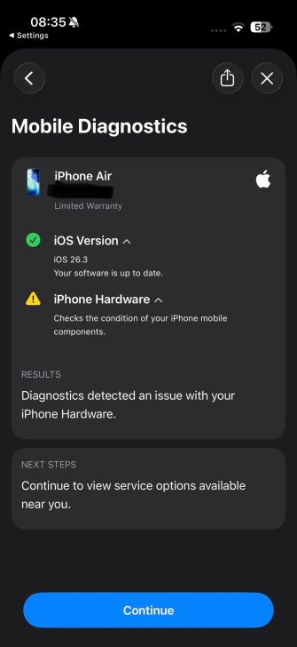 First case of iPhone Air's C1X 5G modem failure