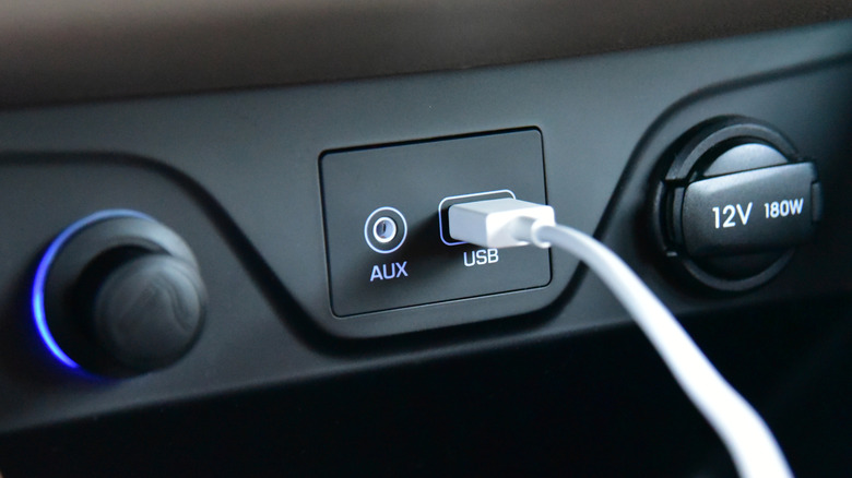 A USB port in a car.