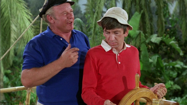 Gilligan and the Skipper on a fake boat on Gilligan's Island