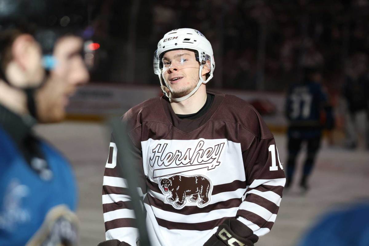 Ivan Miroshnichenko scores twice, including the game-winning goal, in Hershey’s 3-2 comeback victory over the Marlies