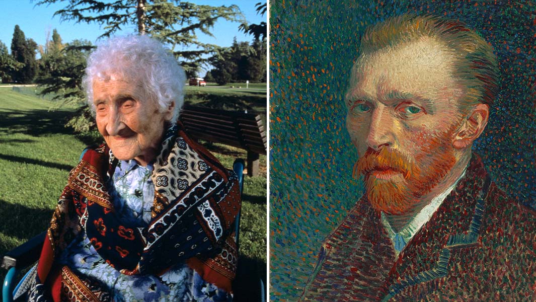 split image of Jeanne Calment and Vincent Van Gogh