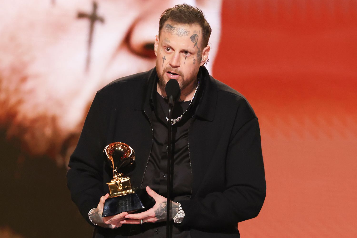Jelly Roll Tearfully Accepts 2026 Grammy as He Says Wife Bunnie Xo Saved His Life