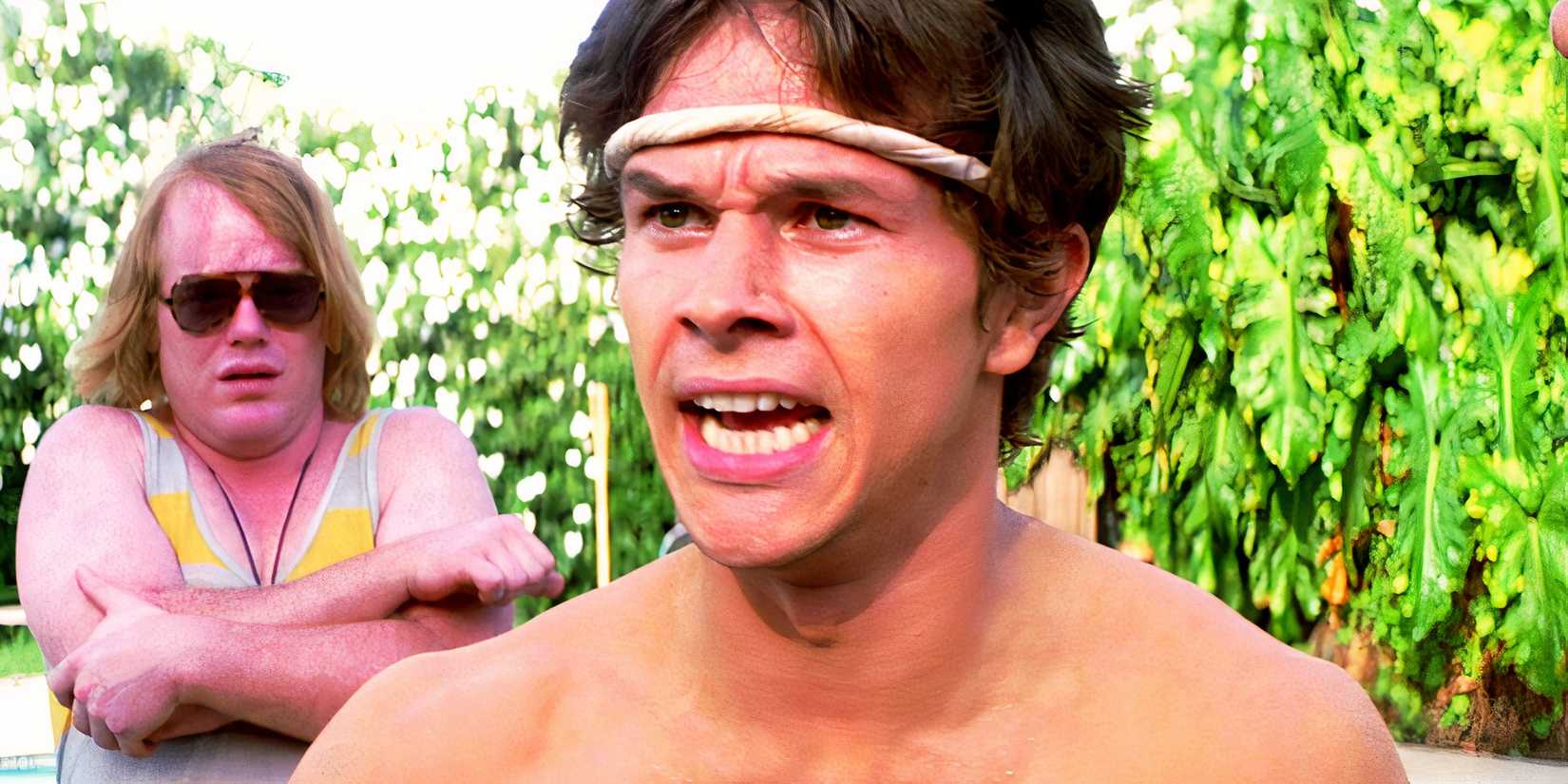 Mark Wahlberg looking distressed as Dirk Diggler in Boogie Nights