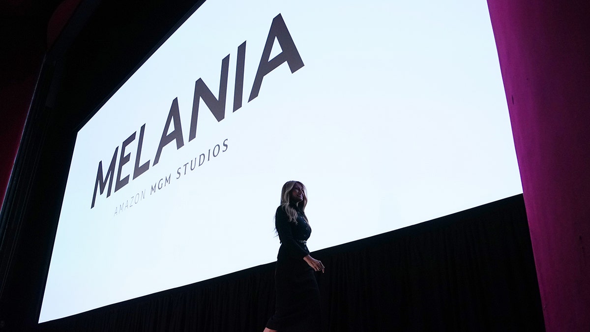 Screen with "Melania" written on it ahread of the documentary's premere at the Kenny Center