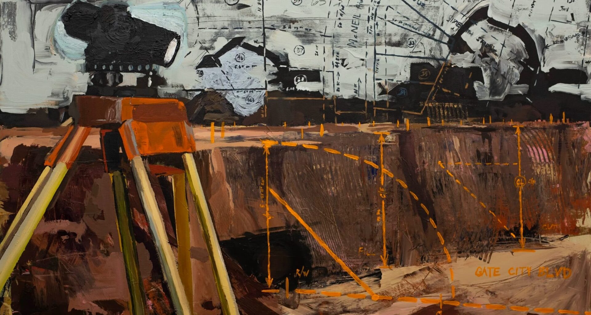 a painting by Jason Mitcham of a construction site