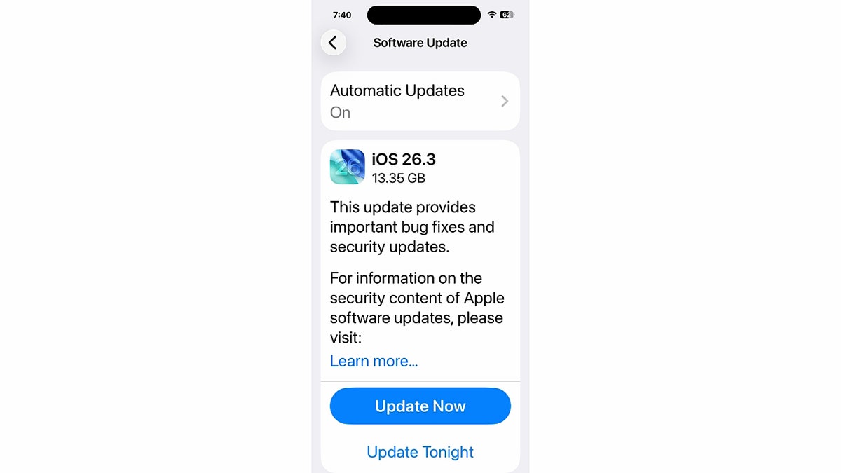 An iOS update screen