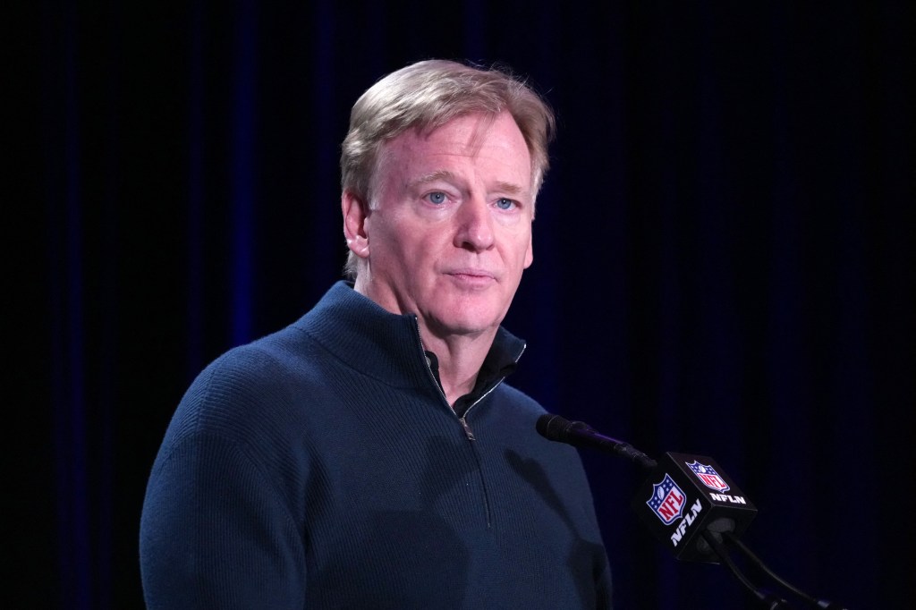 NFL Commissioner Roger Goodell speaks at a press conference.
