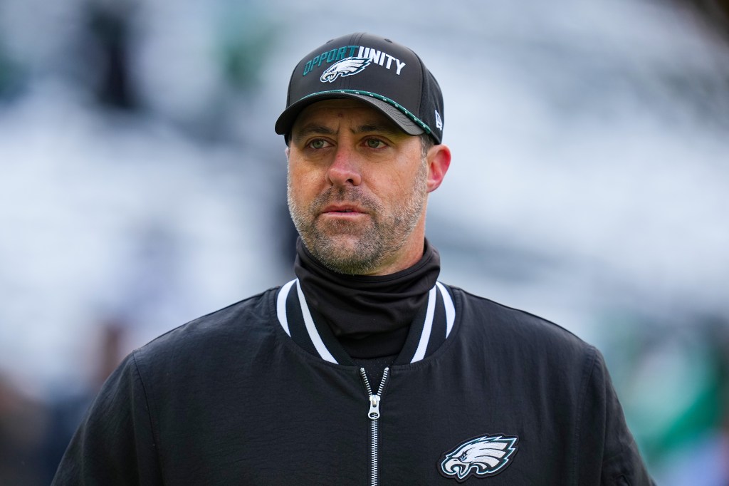 Offensive coordinator Kevin Patullo of the Philadelphia Eagles on the sidelines.