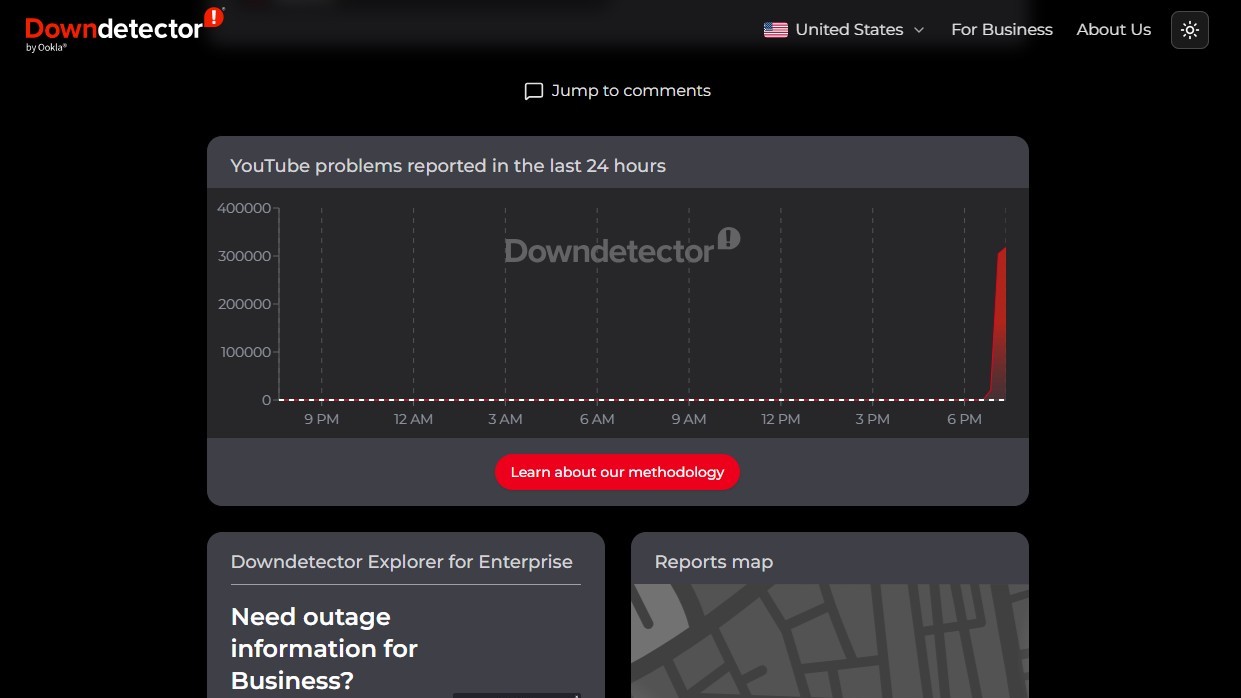 YouTube stats during outage