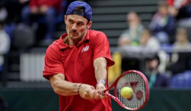 Tommy Paul in action for the United States on Saturday in Hungary.