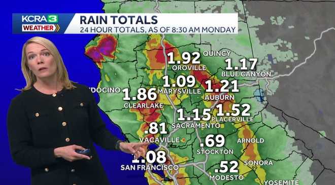 Northern California 24-hour rain totals as of 8:30 a.m. Monday on Feb. 16, 2026 Northern California 24-hour rain totals as of 8:30 a.m. Monday on Feb. 16, 2026