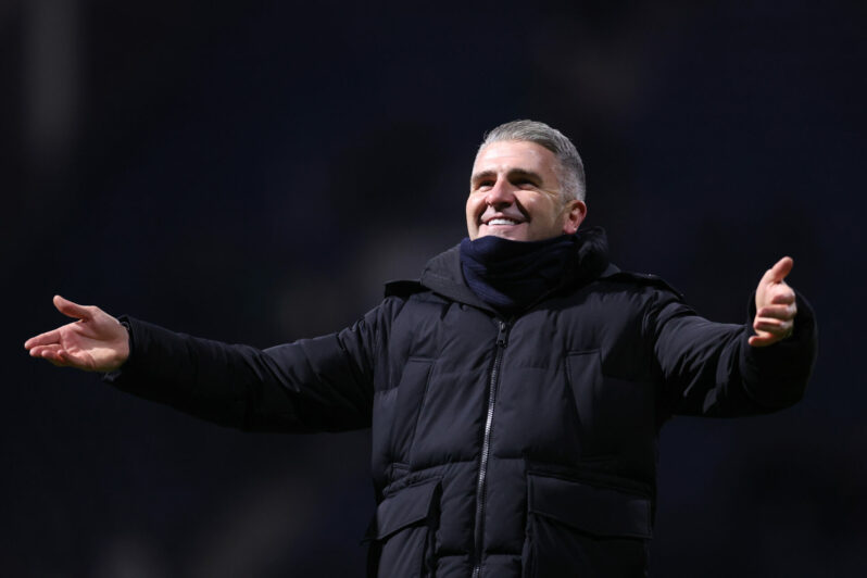 PRESTON, ENGLAND - JANUARY 09: Ryan Lowe, Manager of Wigan Athletic, celebrates following the team's victory in the Emirates FA Cup Third Round mat...