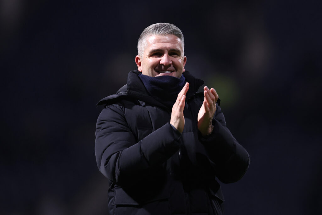 PRESTON, ENGLAND - JANUARY 09: Ryan Lowe, Manager of Wigan Athletic, celebrates following the team's victory in the Emirates FA Cup Third Round match between Preston North End and Wigan Athletic on January 09, 2026 in Preston, England. (Photo by Alex Livesey/Getty Images)