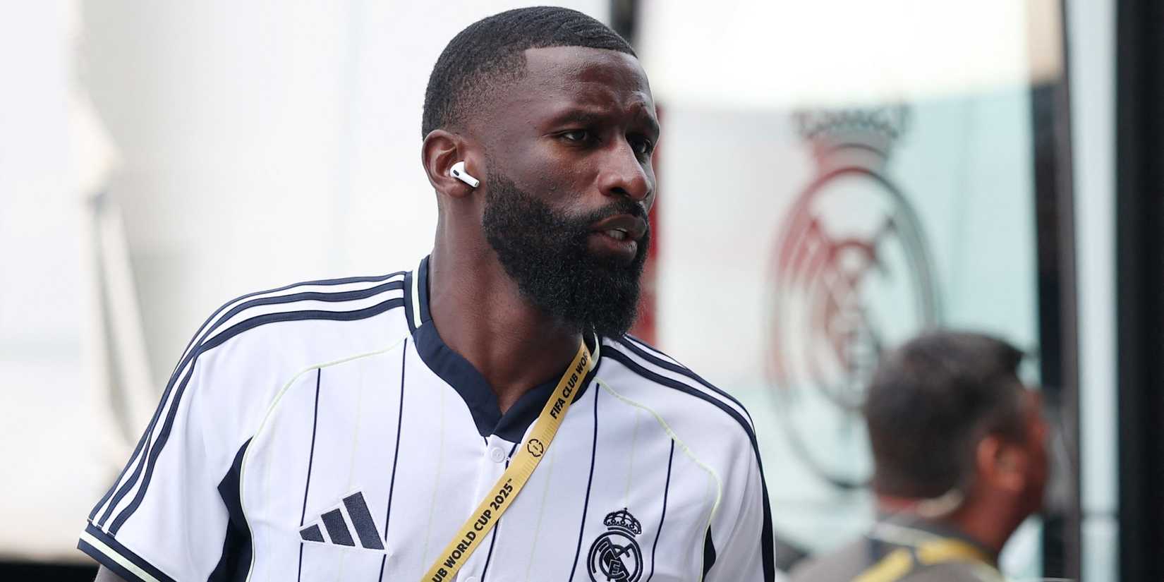 Real Madrid's Antonio Rudiger arrives at the stadium before the match