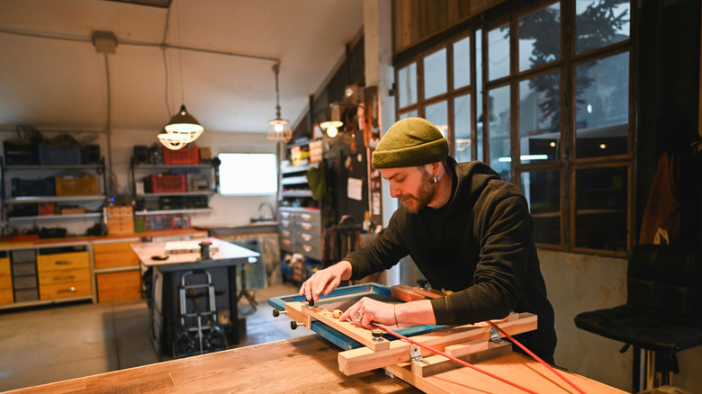 Person in a woodworking space