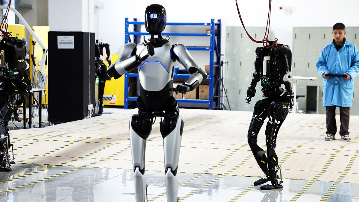 A robot giving a performance in a lab.