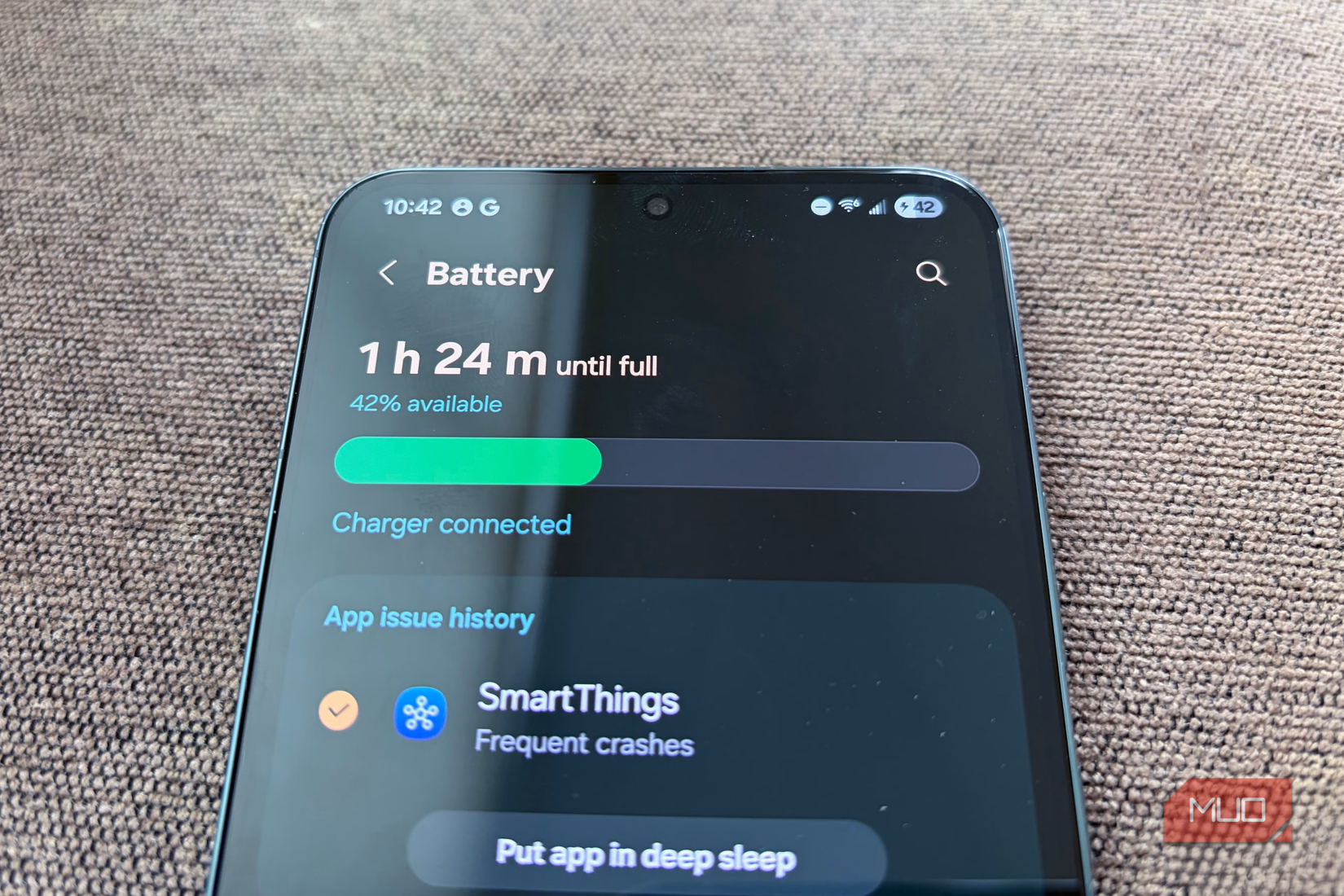 Samsung phone showing battery menu