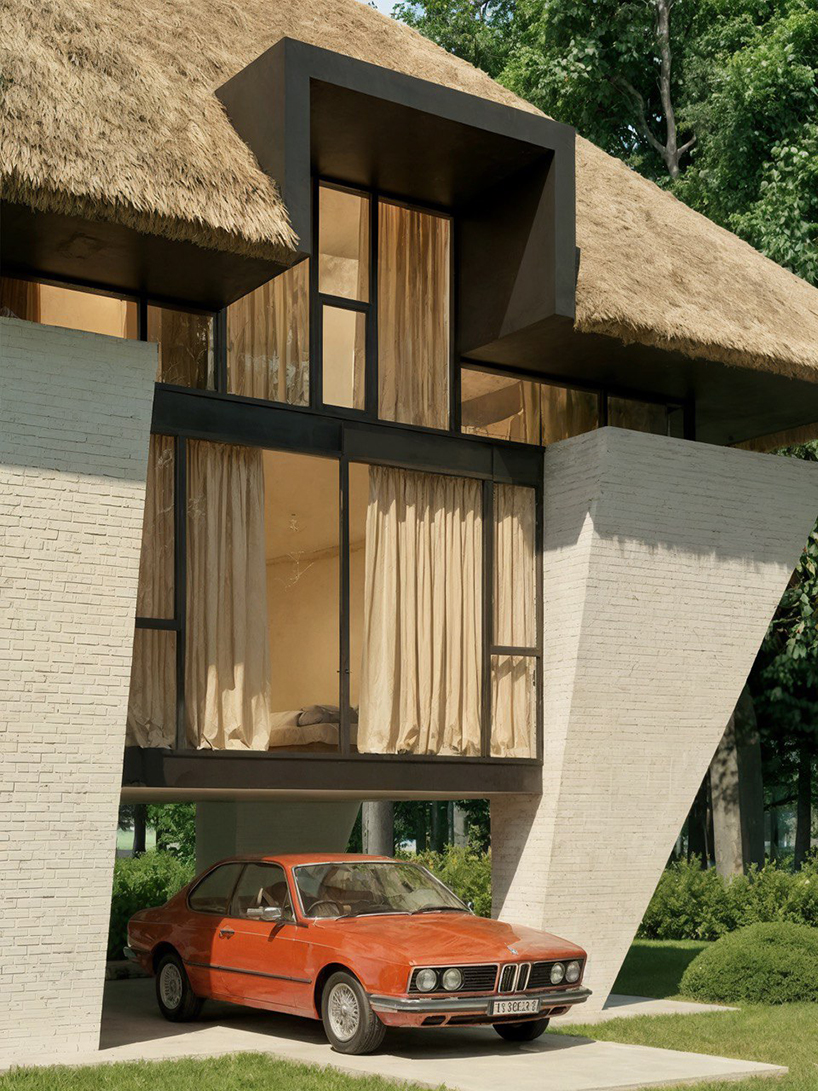 pitched thatched roof tops conical white-bricked sarchina villa