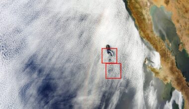 Satellite Image Collected By Nasa In 2012 Shows Two Spectacular Weather Phenomena Over The Pacific Ocean