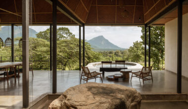 Ma+rs designs thatched Serenity retreat as "a quiet observer"