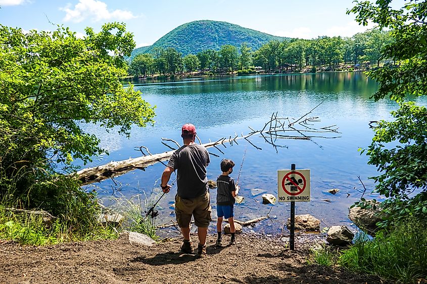 A father and son enjoying their time together at the Bear Mountain State Park in New York