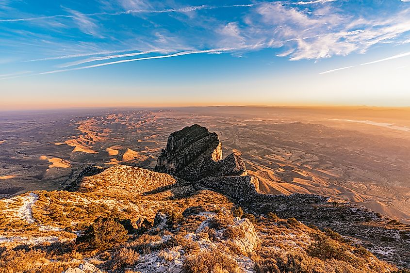 Sunset at the summit of the Guadalupe Mountains.