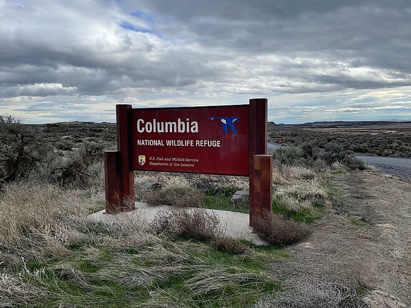 Sign for Columbia National Wildlife Refuge near Moses Lake, Washington.