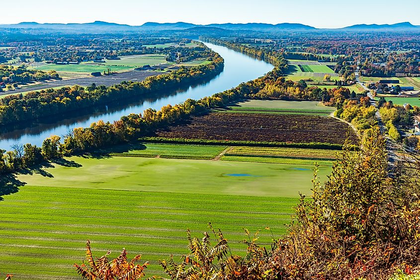 View of South Deerfield and the Connecticut River from Mount Sugarloaf State Reservation in western Massachusetts