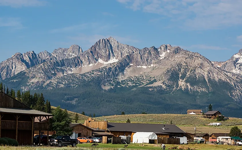 The Sawtooth Mountains forming an impressive background over Stanley, Idaho.