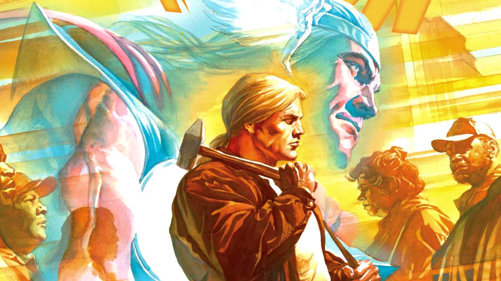 Sigurd Jarlson walks carrying a hammer with the God of Thunder mirrored behind in The Mortal Thor