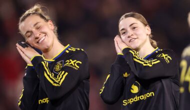 Manchester United's goalscorers celebrate after Julia Zigiotti Olme's opener