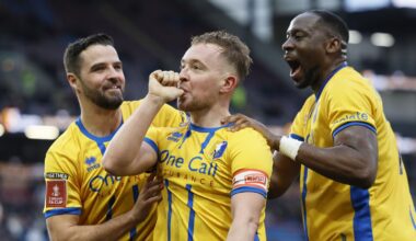Mansfield Town's Louis Reed celebrates scoring their side's second goal of the game