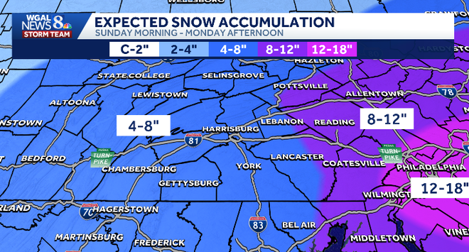 A winter storm will bring moderate to heavy snow and gusty winds to South-Central Pennsylvania through 1 p.m. Monday. A winter storm will bring moderate to heavy snow and gusty winds to South-Central Pennsylvania through 1 p.m. Monday.