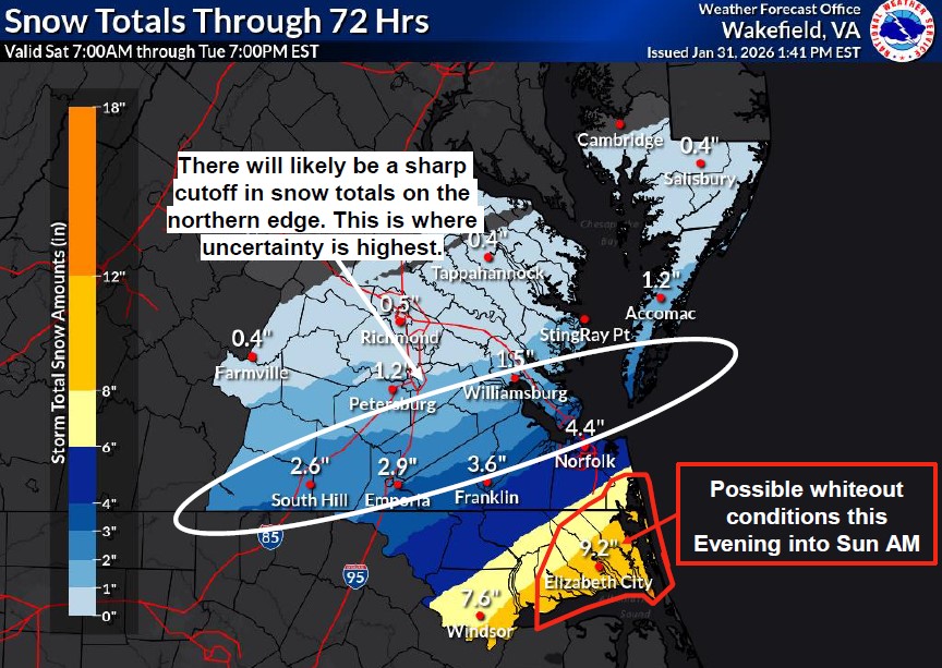 Snow forecast updates for southeastern Virginia