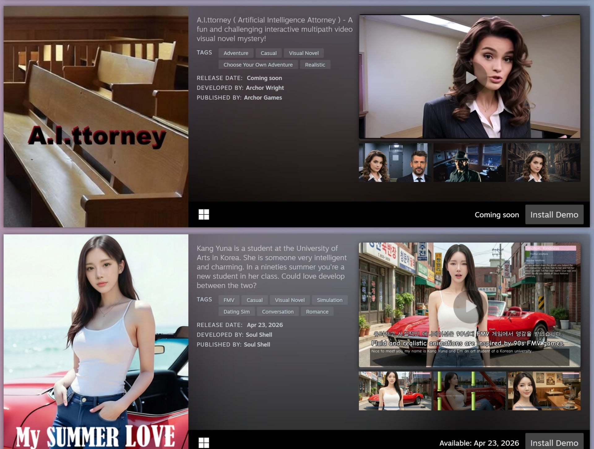 A screenshot shows AI Steam Next Fest demos. 