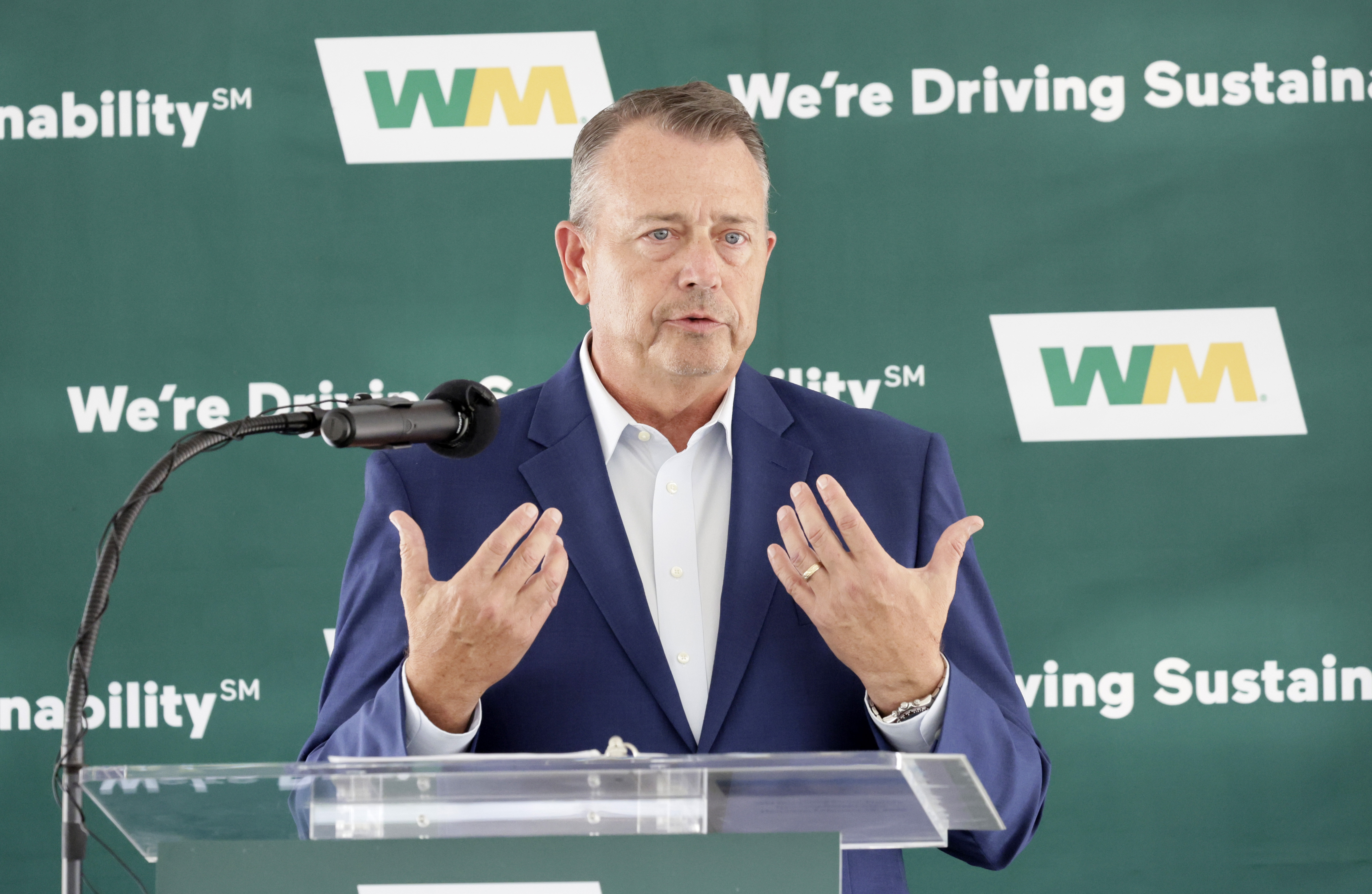 David Myhan, Waste Management vice president, speaks during the ribbon-cutting...