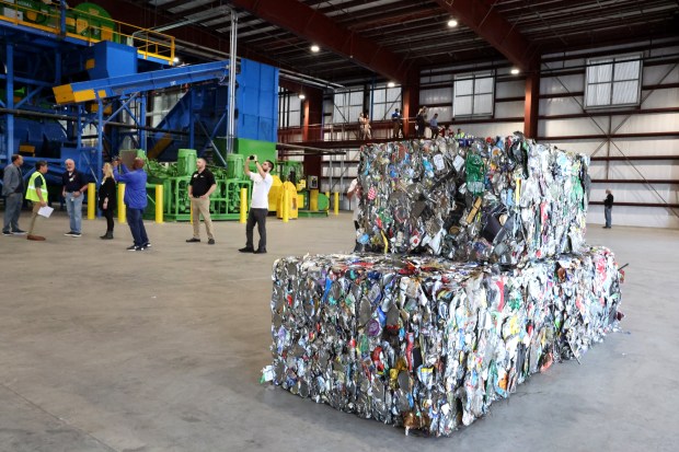 Recycling material is seen during a tour of WM\'s new facility in Pembroke Pines on Thursday, Feb. 19, 2026. (Carline Jean/South Florida Sun Sentinel).