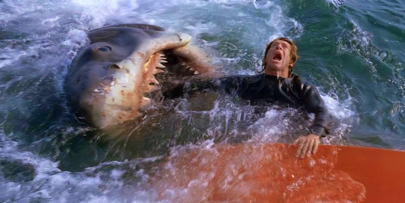 The shark attacking the estuary victim in Jaws