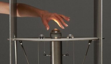 kinetic lighting activates mechanical movement in a sculpture of steel and glass