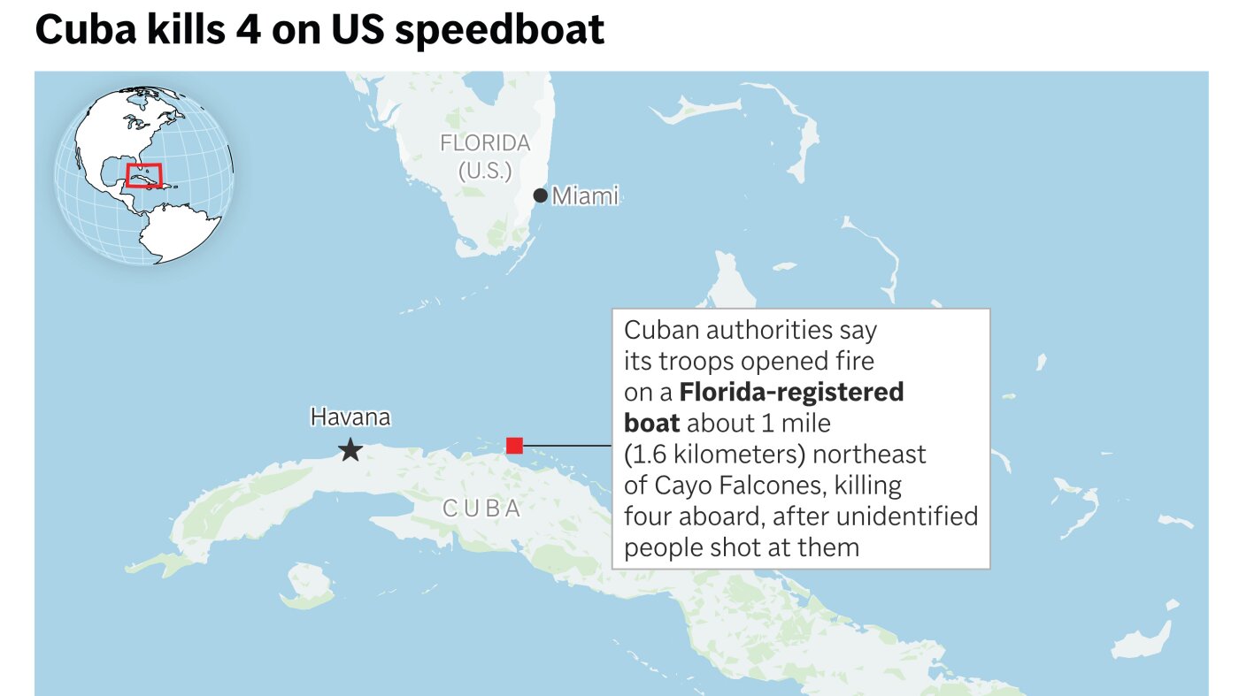Cuba says boat from Florida opened fire on its soldiers, starting fight that killed 4 : NPR