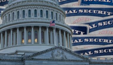 The U.S. Capitol with Social Security cards behind it.