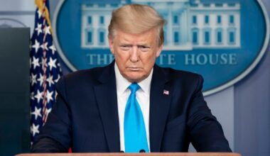 Donald Trump speaking with reporters in the White House press briefing room.