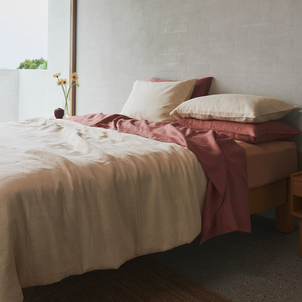 Cr&egrave;me, Pink Clay &amp; Terracotta 100% French Flax Linen Bedding Bundle