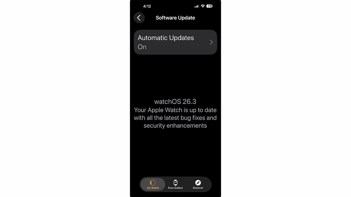 A watchOS update screen