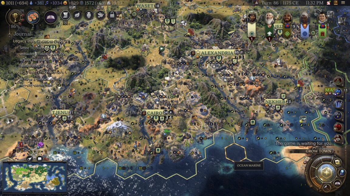 Egyptian cities with yields in Civ7