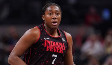 Indiana Fever forward Aliyah Boston (7) rushes up the court Wednesday, July 30, 2025, during the game at Gainbridge Fieldhouse in Indianapolis. The Indiana Fever defeated the Phoenix Mercury, 107-101.