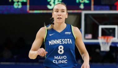 May 6, 2025; Chicago, IL, USA; Minnesota Lynx forward Alanna Smith (8) during the first half of a WNBA pre-season game at Wintrust Arena. Mandatory Credit: Kamil Krzaczynski-Imagn Images