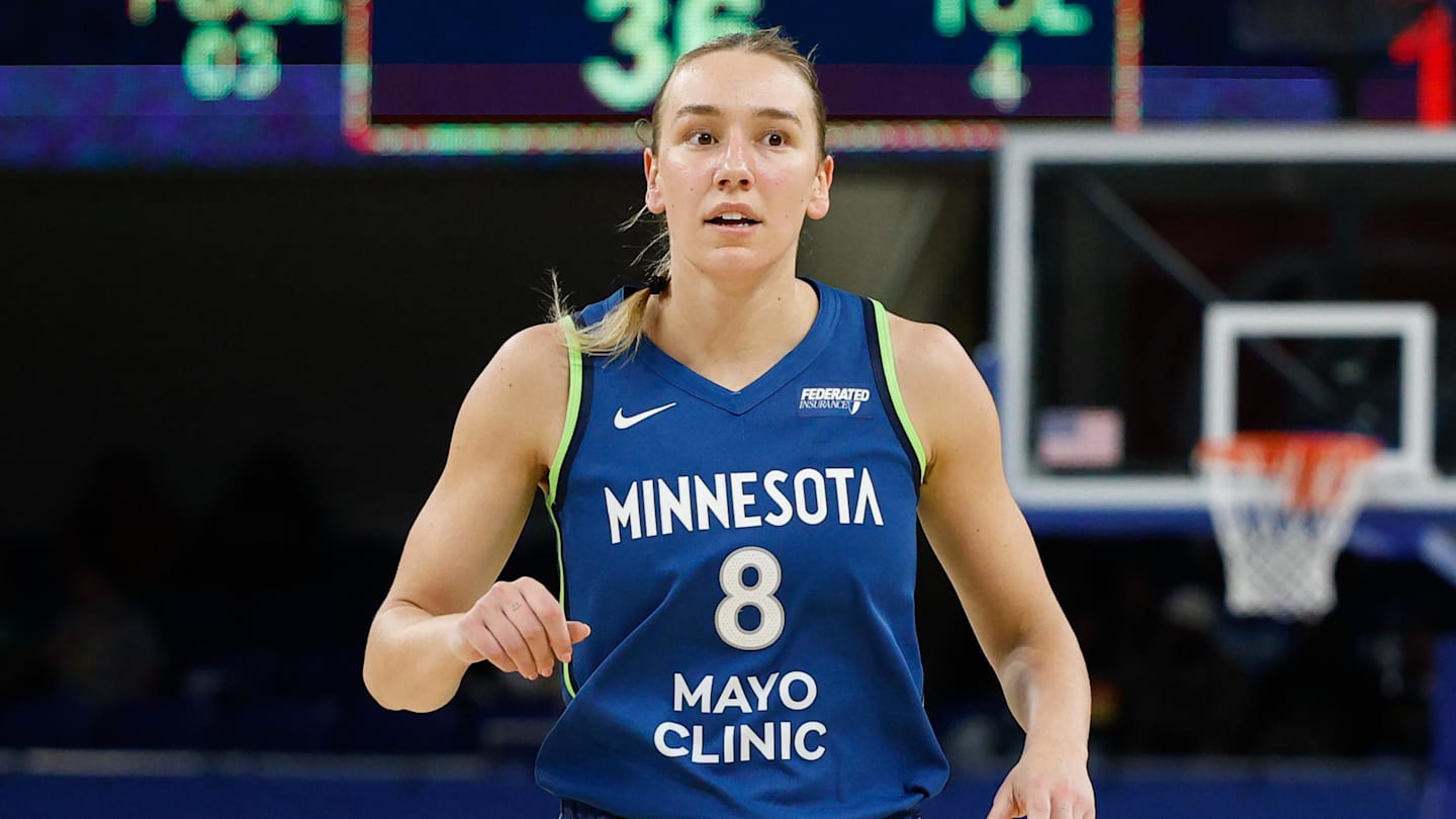 May 6, 2025; Chicago, IL, USA; Minnesota Lynx forward Alanna Smith (8) during the first half of a WNBA pre-season game at Wintrust Arena. Mandatory Credit: Kamil Krzaczynski-Imagn Images