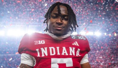 Indiana's D'Angelo Ponds (5) celebrates after the College Football Playoff National Championship